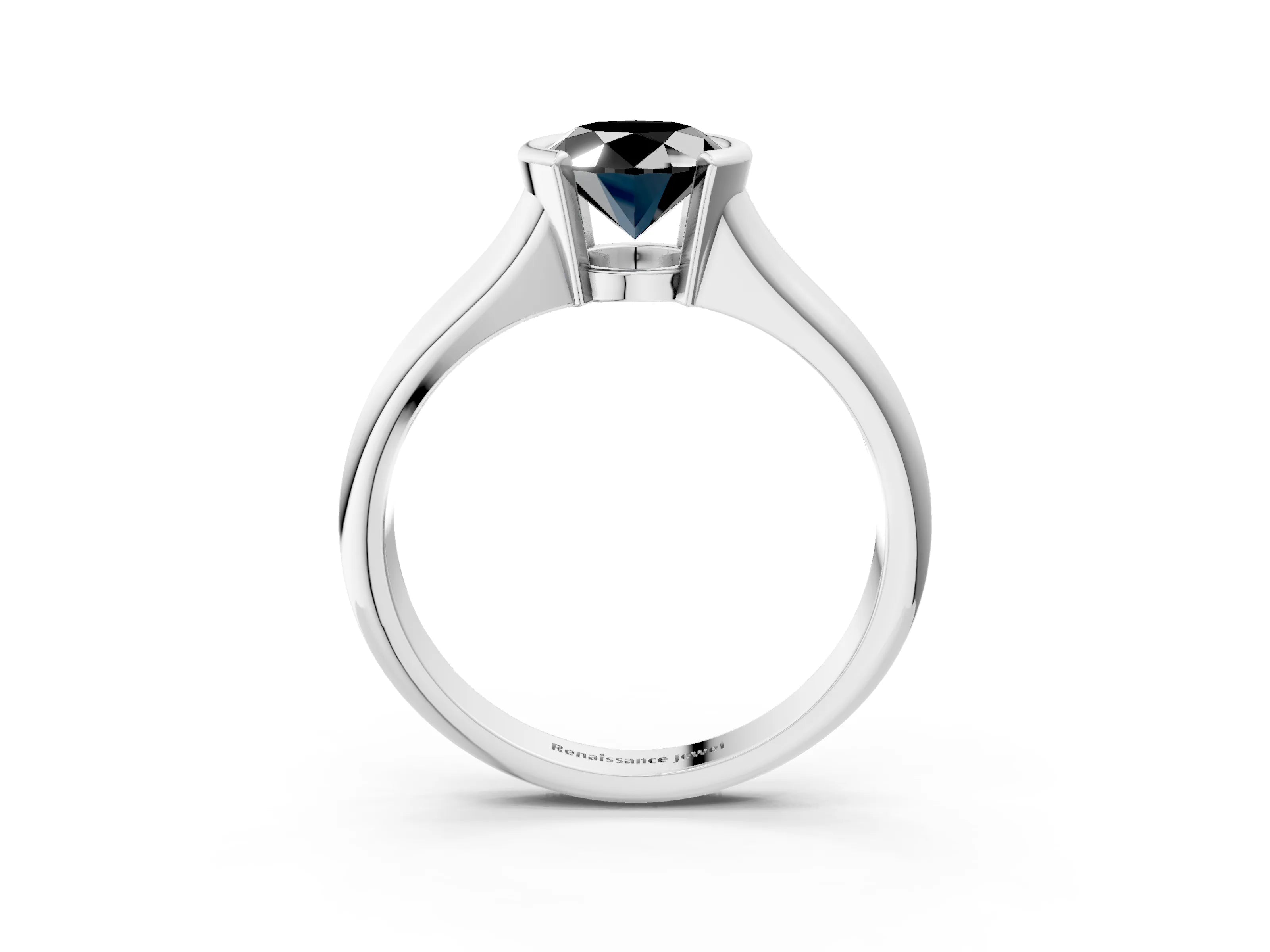 White gold Fancy Black Oval Cut Solitaire Tension Set Diamond Ring with Split Shank Band_15