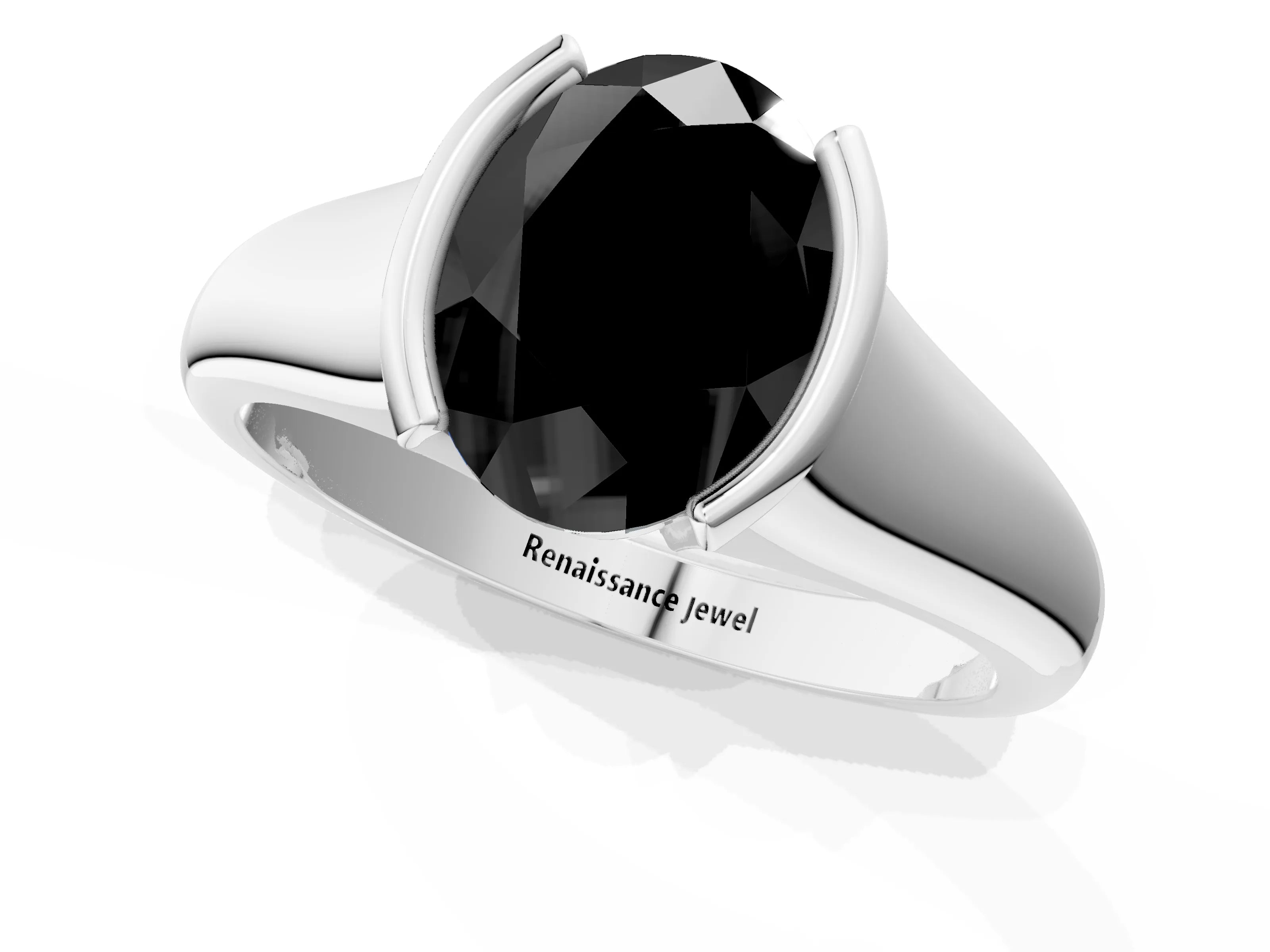 White gold Fancy Black Oval Cut Solitaire Tension Set Diamond Ring with Split Shank Band_1