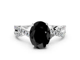 White gold Fancy Black Oval Cut Solitaire Twist Pave Diamond Engagement Ring with Prong Setting_10