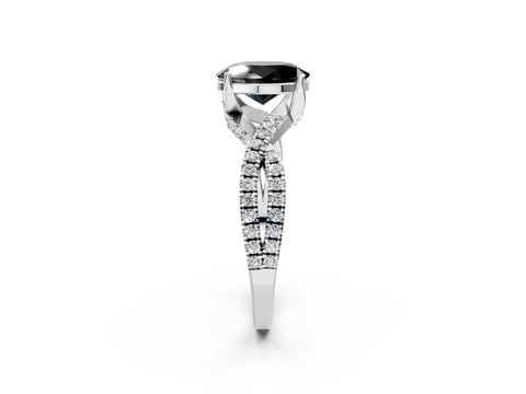 White gold Fancy Black Oval Cut Solitaire Twist Pave Diamond Engagement Ring with Prong Setting_20