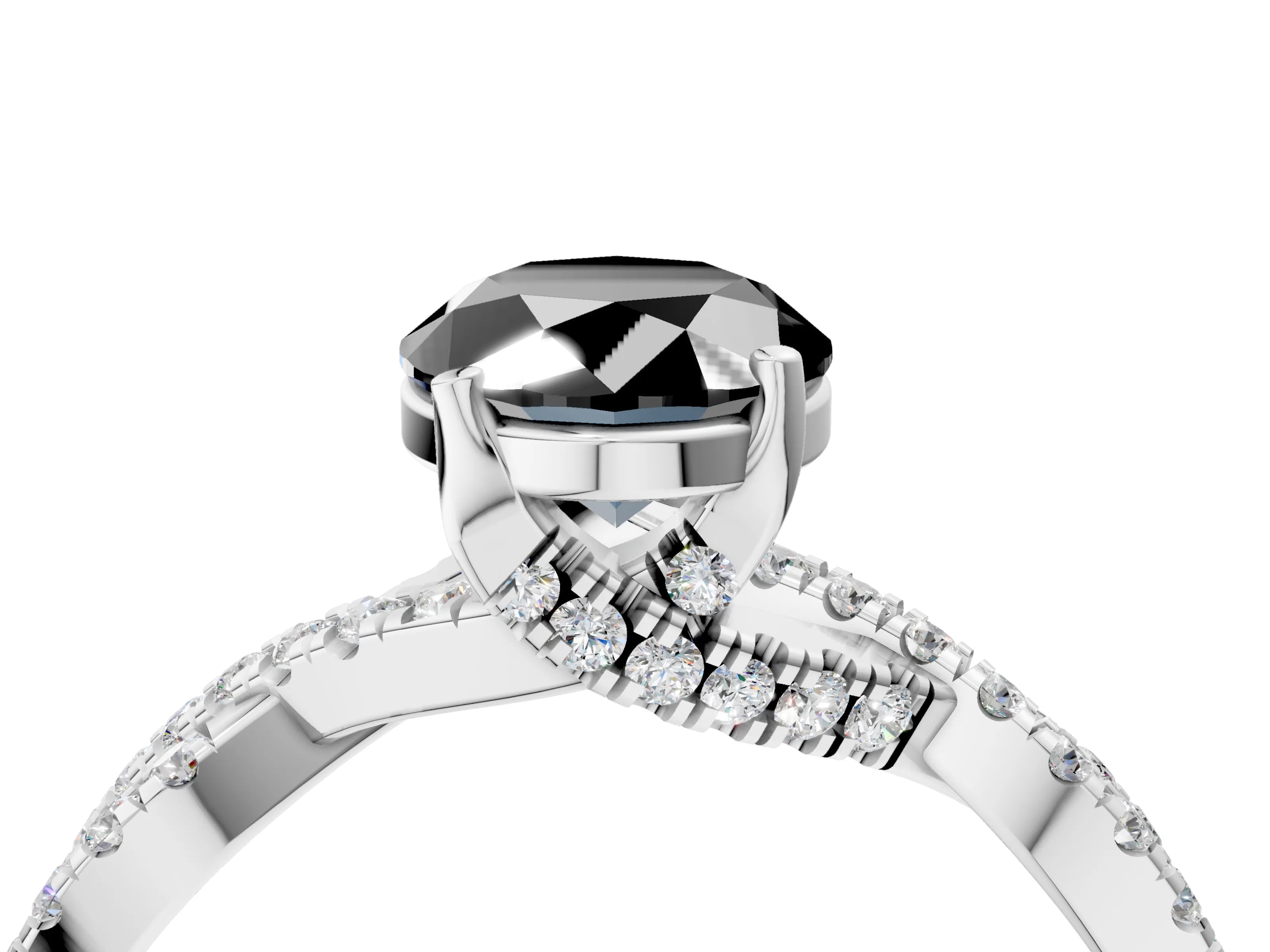 White gold Fancy Black Oval Cut Solitaire Twist Pave Diamond Engagement Ring with Prong Setting_22