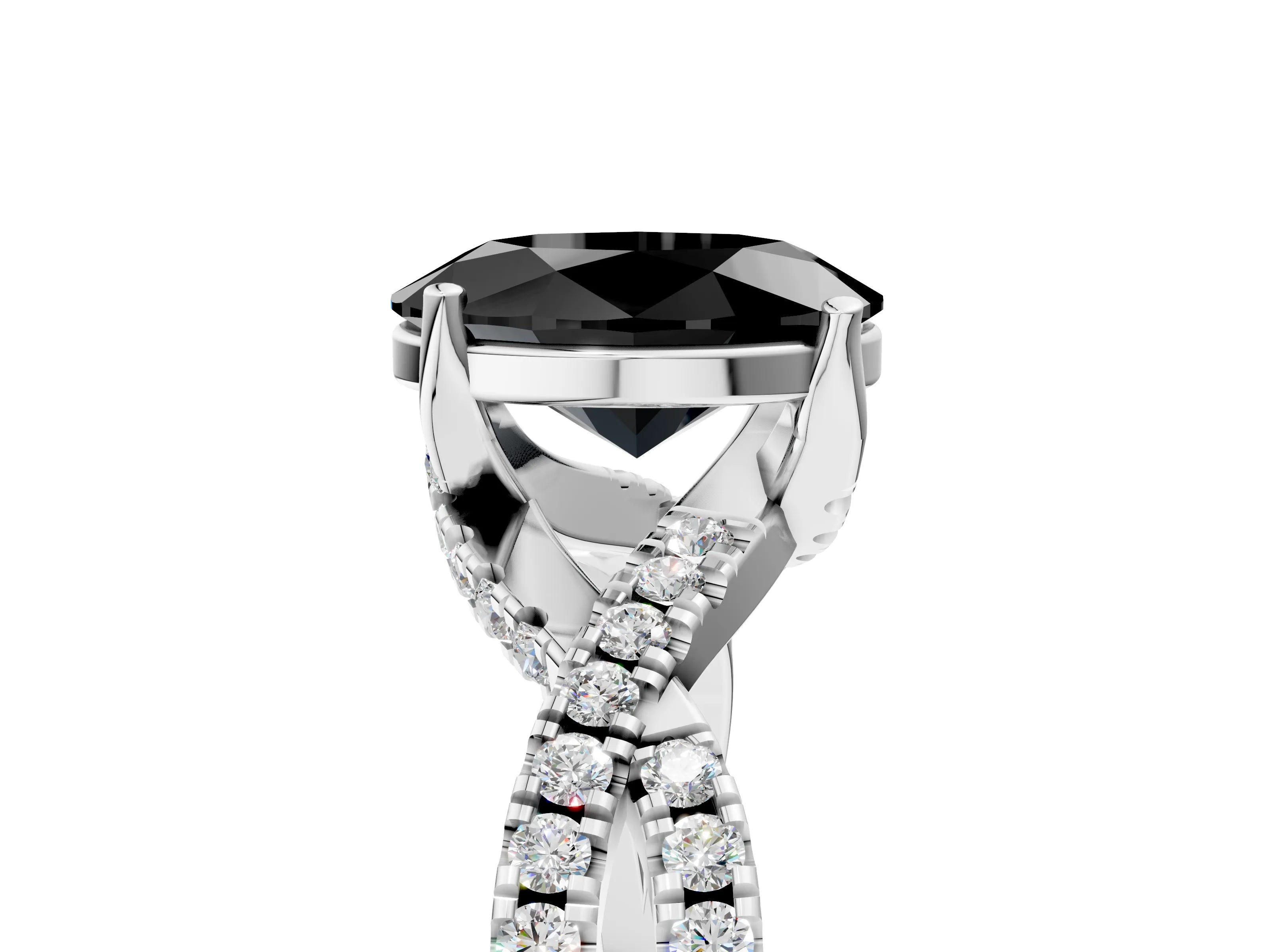 White gold Fancy Black Oval Cut Solitaire Twist Pave Diamond Engagement Ring with Prong Setting_23