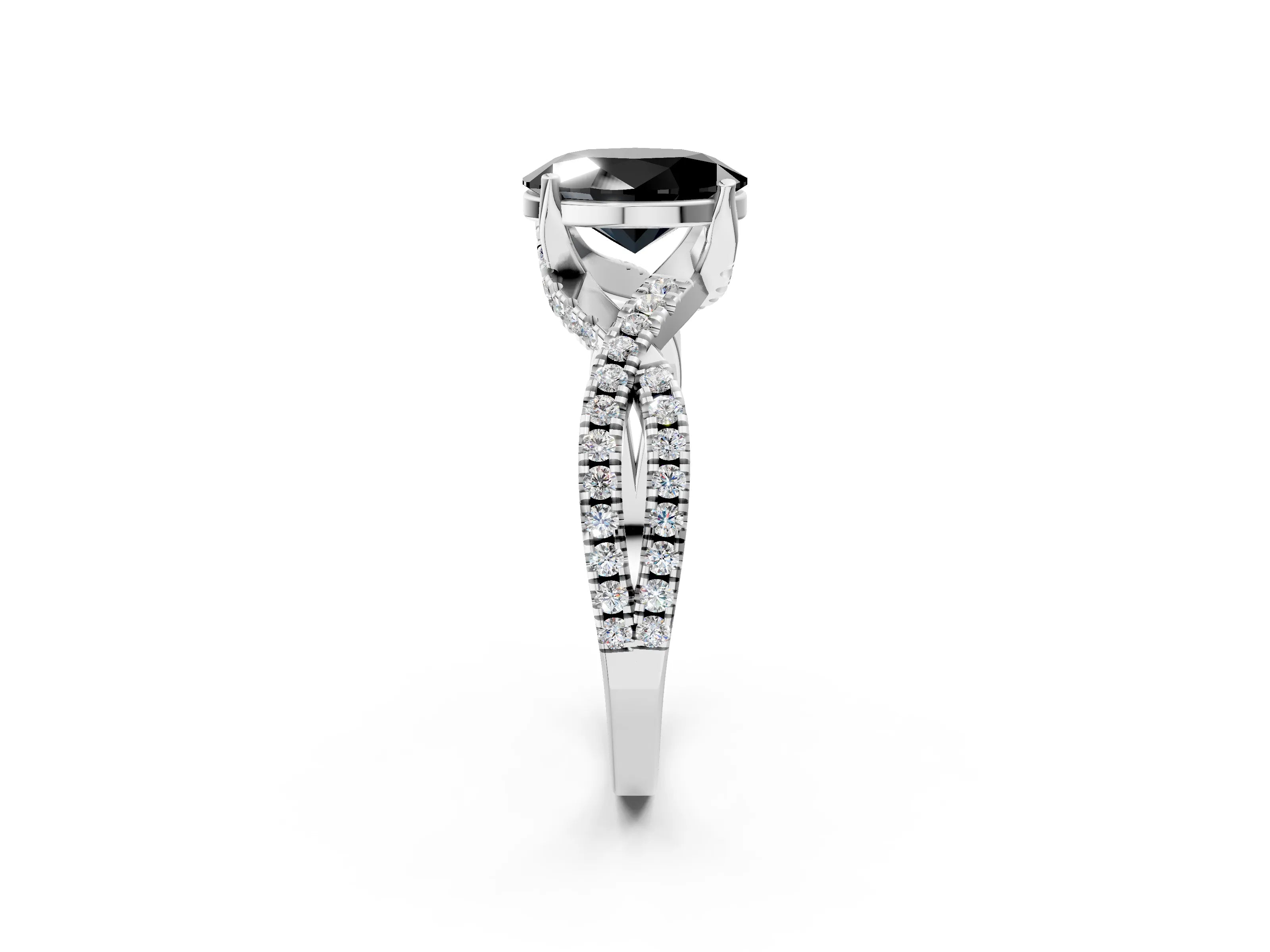 White gold Fancy Black Oval Cut Solitaire Twist Pave Diamond Engagement Ring with Prong Setting_24