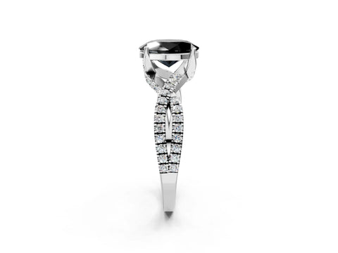 White gold Fancy Black Oval Cut Solitaire Twist Pave Diamond Engagement Ring with Prong Setting_2