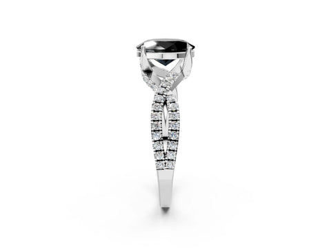 White gold Fancy Black Oval Cut Solitaire Twist Pave Diamond Engagement Ring with Prong Setting_38