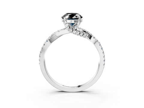 White gold Fancy Black Oval Cut Solitaire Twist Pave Diamond Engagement Ring with Prong Setting_3