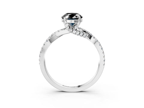 White gold Fancy Black Oval Cut Solitaire Twist Pave Diamond Engagement Ring with Prong Setting_3