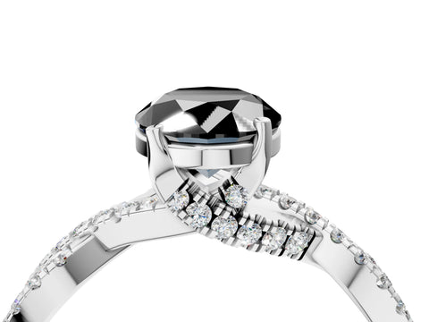 White gold Fancy Black Oval Cut Solitaire Twist Pave Diamond Engagement Ring with Prong Setting_4