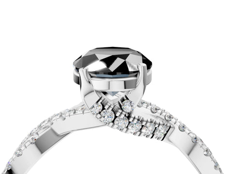 White gold Fancy Black Oval Cut Solitaire Twist Pave Diamond Engagement Ring with Prong Setting_4