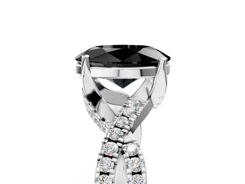 White gold Fancy Black Oval Cut Solitaire Twist Pave Diamond Engagement Ring with Prong Setting_5