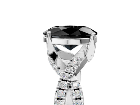 White gold Fancy Black Oval Cut Solitaire Twist Pave Diamond Engagement Ring with Prong Setting_5