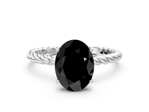 White gold Fancy Black Oval Cut Solitaire Twisted Band 4-Prong Ring_24