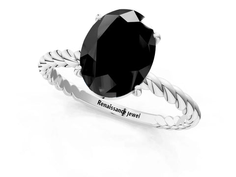 White gold Fancy Black Oval Cut Solitaire Twisted Band 4-Prong Ring_25
