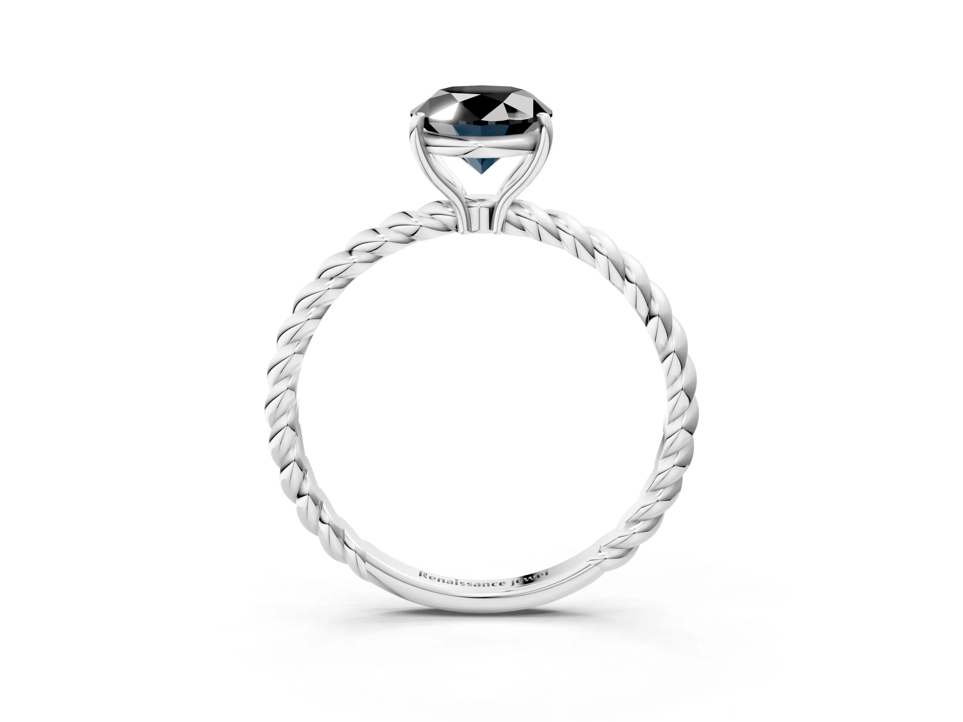 White gold Fancy Black Oval Cut Solitaire Twisted Band 4-Prong Ring_27