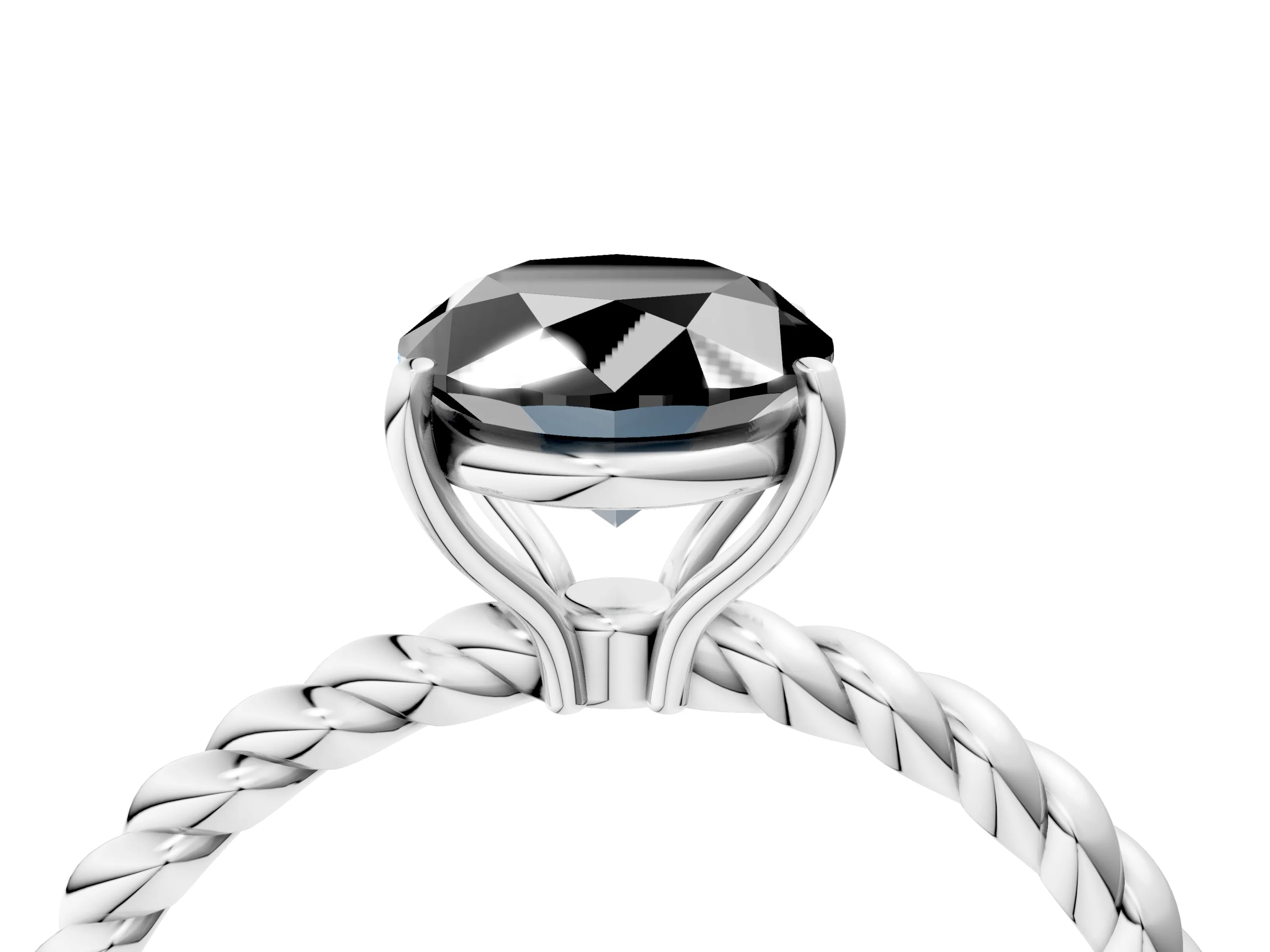 White gold Fancy Black Oval Cut Solitaire Twisted Band 4-Prong Ring_28