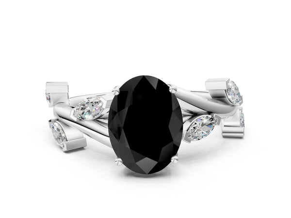 Platinum Oval Marquise Accent Twisted Engagement Ring Setting for Black Center