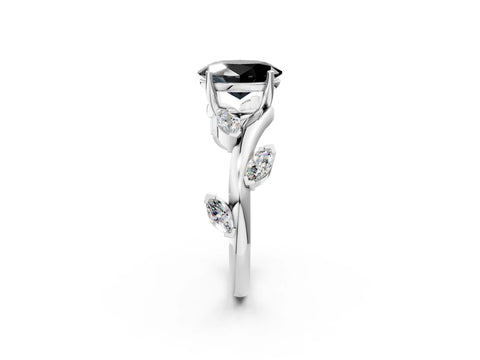 White gold Fancy Black Oval Cut Solitaire Twisted Band Marquise Accent Prong Setting Ring_2