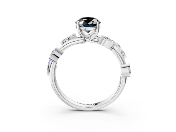 Sterling Silver Oval Marquise Accent Twisted Engagement Ring Setting for Black Center