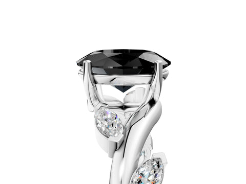 White gold Fancy Black Oval Cut Solitaire Twisted Band Marquise Accent Prong Setting Ring_5