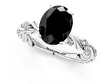 White gold Fancy Black Oval Cut Solitaire Twisted Band with Pavé Accents and Four-Prong Setting_1