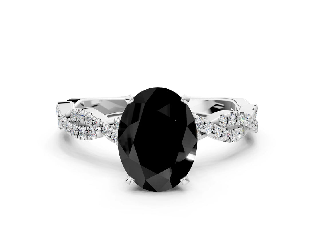 White gold Fancy Black Oval Cut Solitaire Twisted Pave Band with Four-Prong Setting_15