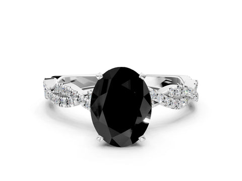 White gold Fancy Black Oval Cut Solitaire Twisted Pave Band with Four-Prong Setting_15