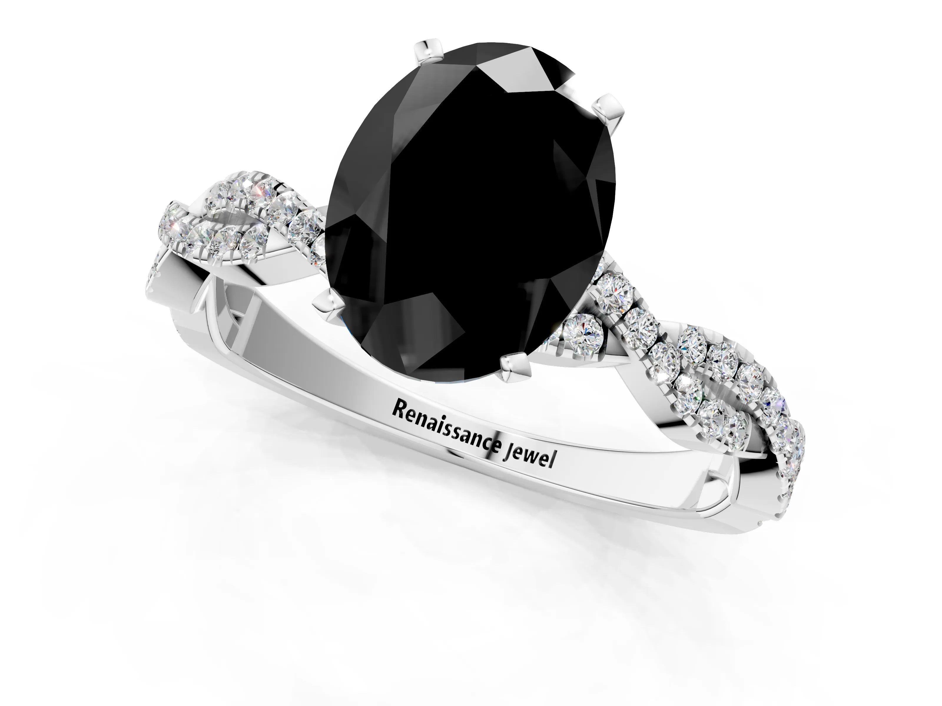 White gold Fancy Black Oval Cut Solitaire Twisted Pave Band with Four-Prong Setting_16