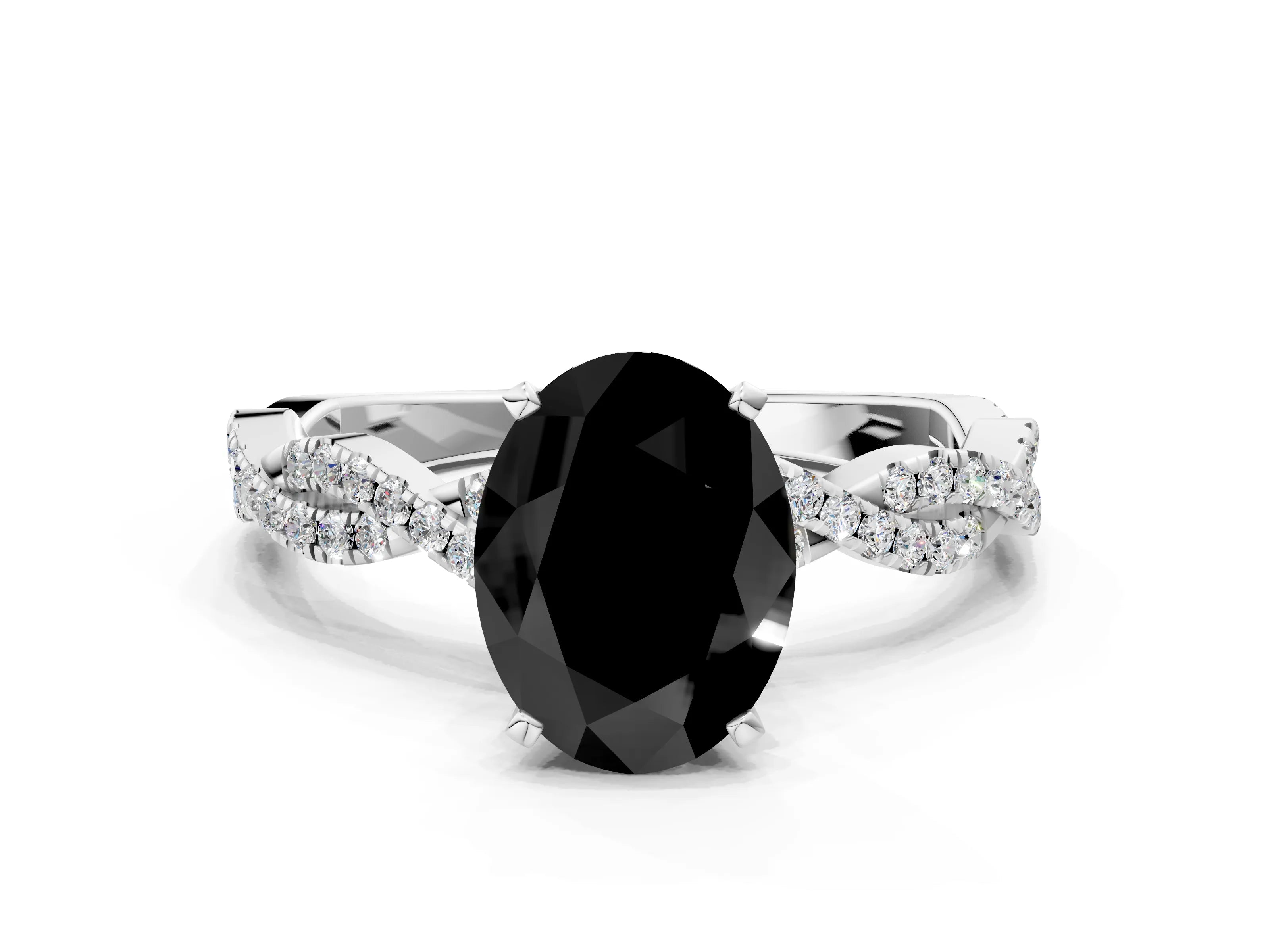 White gold Fancy Black Oval Cut Solitaire Twisted Pave Band with Four-Prong Setting_3