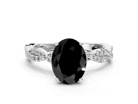 White gold Fancy Black Oval Cut Solitaire Twisted Pave Band with Four-Prong Setting_3