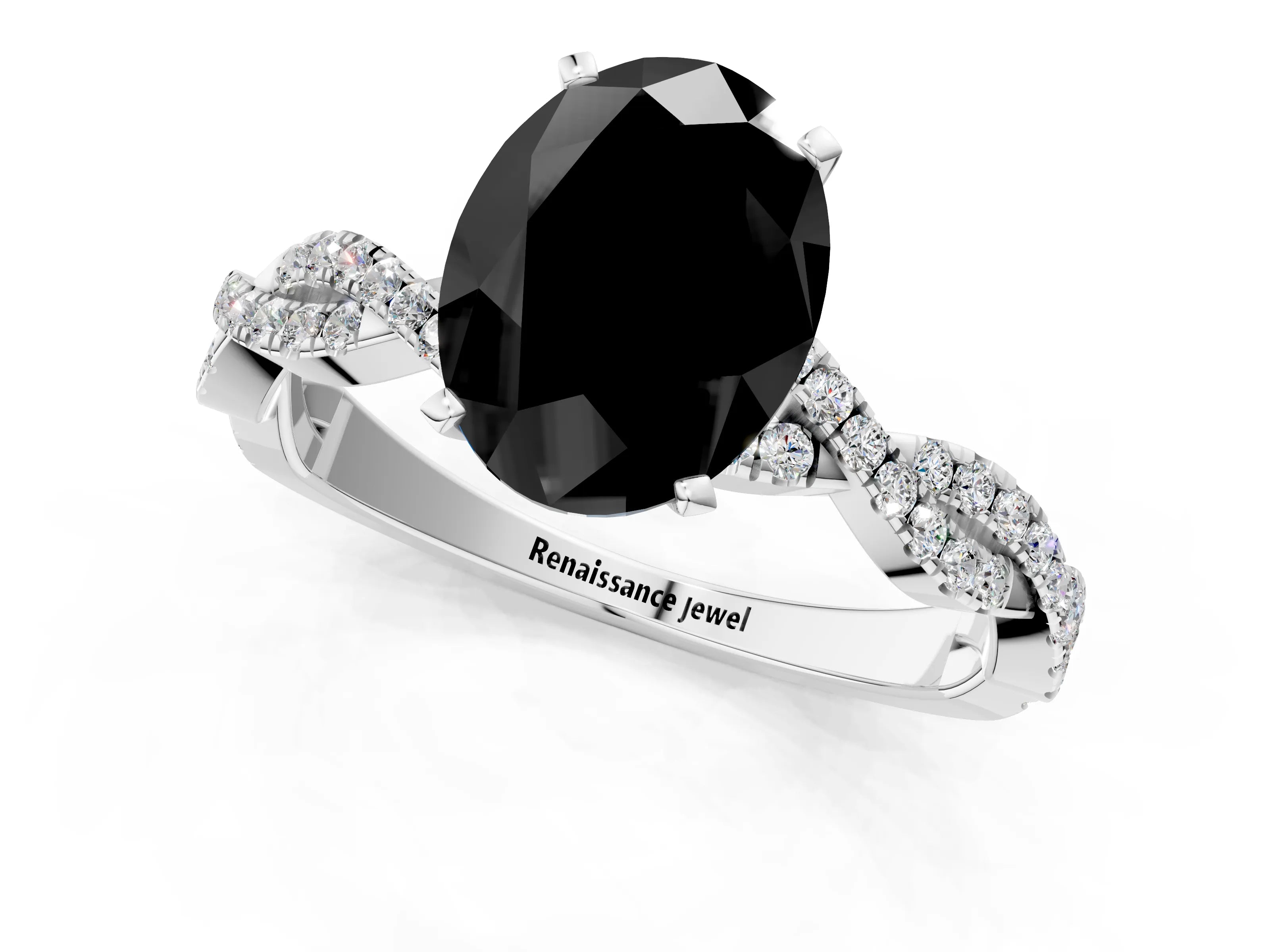 White gold Fancy Black Oval Cut Solitaire Twisted Pave Band with Four-Prong Setting_4