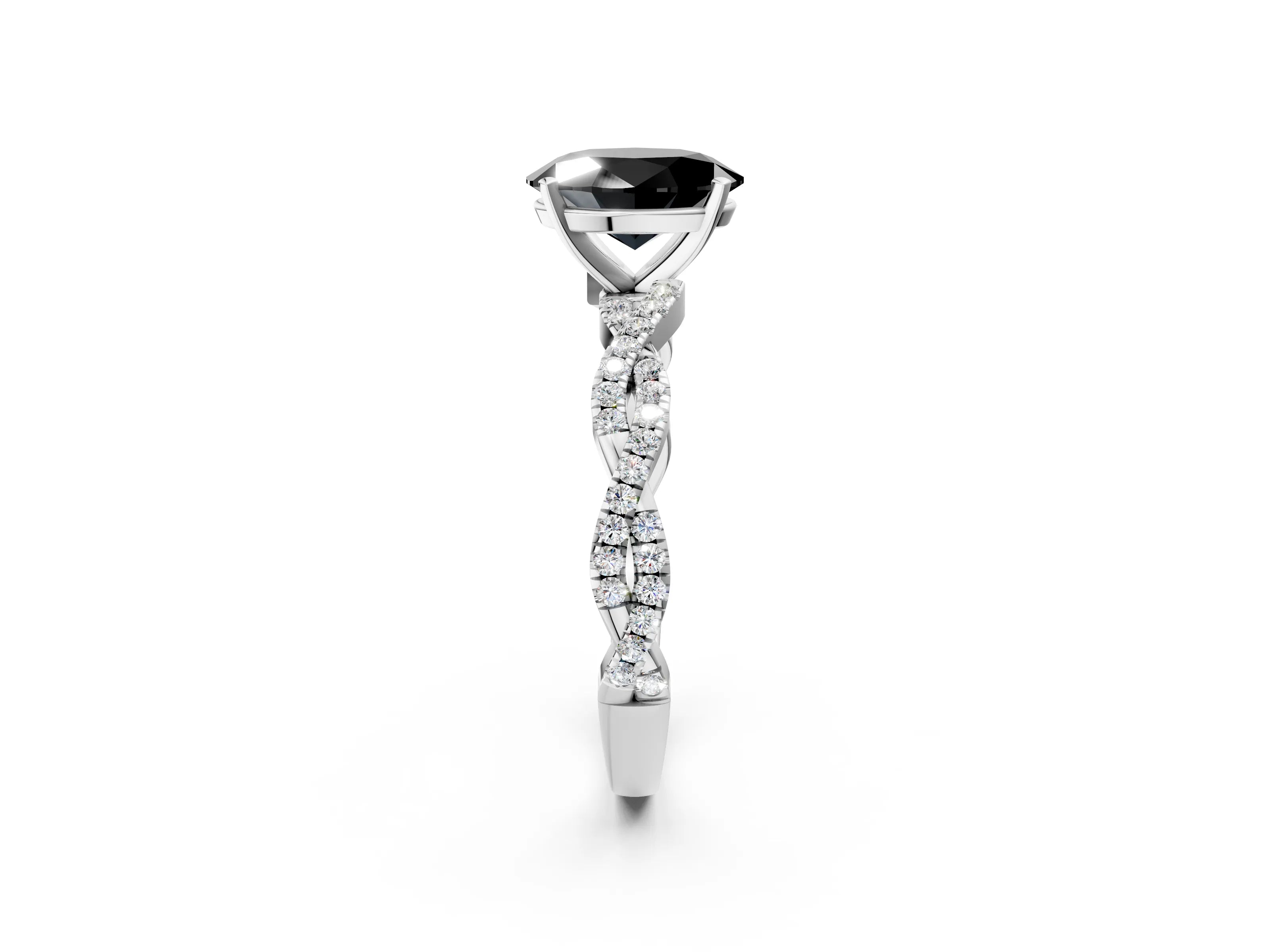 White gold Fancy Black Oval Cut Solitaire Twisted Pave Band with Four-Prong Setting_5