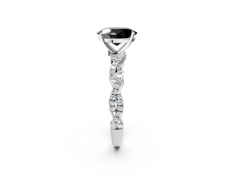 White gold Fancy Black Oval Cut Solitaire Twisted Pave Band with Four-Prong Setting_5