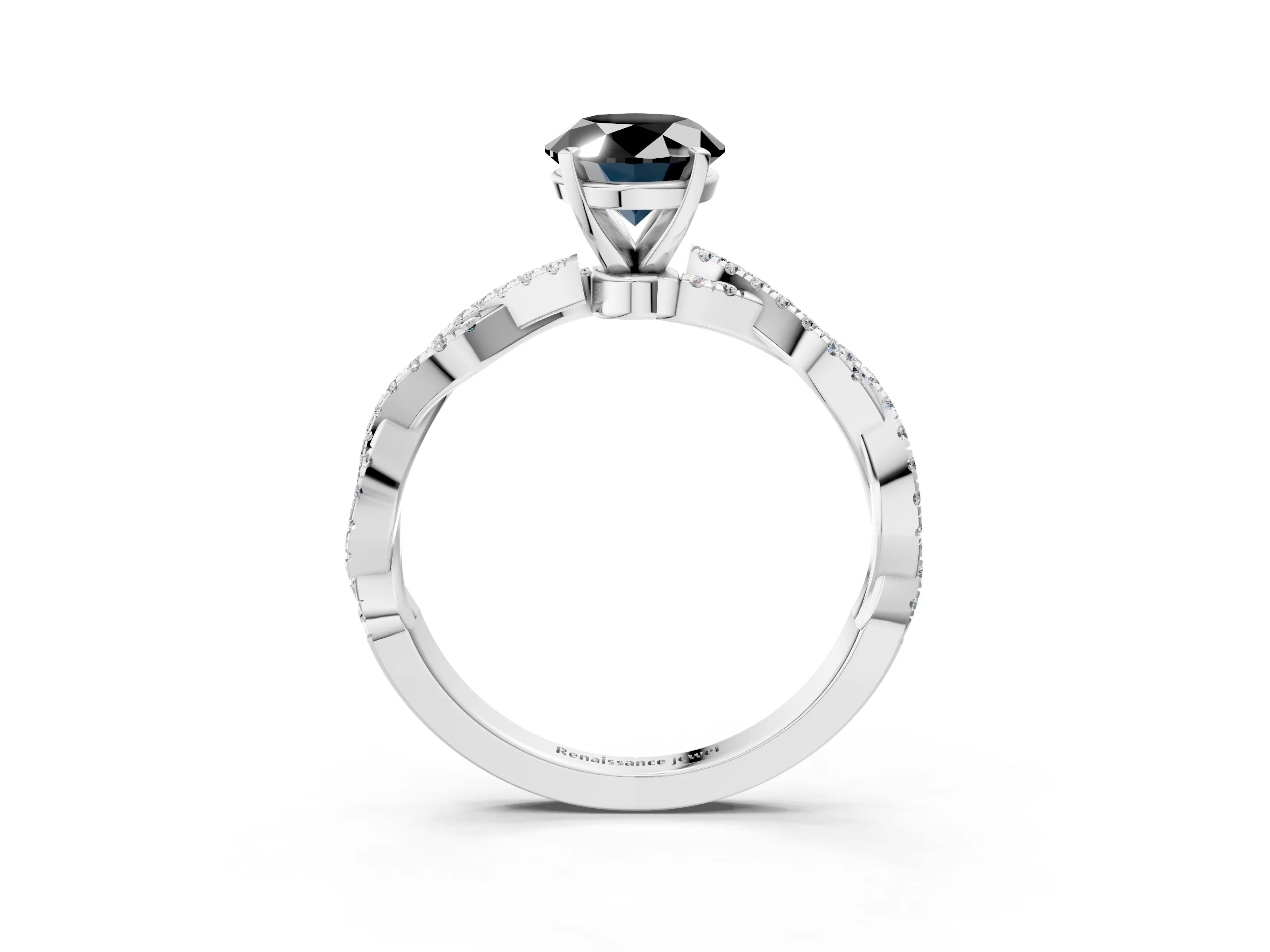 White gold Fancy Black Oval Cut Solitaire Twisted Pave Band with Four-Prong Setting_6