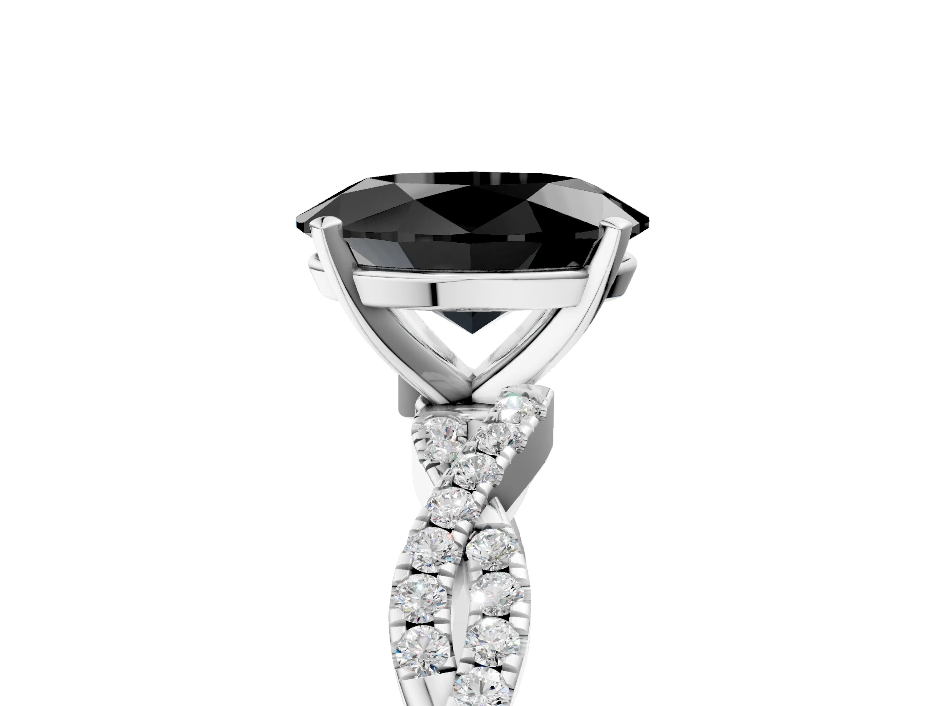 White gold Fancy Black Oval Cut Solitaire Twisted Pave Band with Four-Prong Setting_8