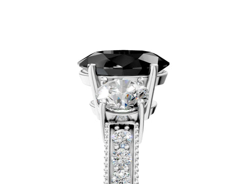 White gold Fancy Black Oval Cut Three-Stone Diamond Ring with Pavé Band and Four-Prong Setting_17