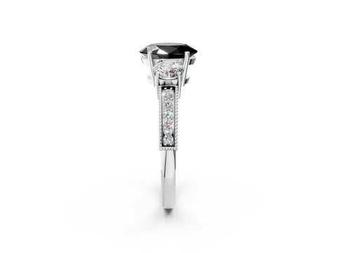White gold Fancy Black Oval Cut Three-Stone Diamond Ring with Pavé Band and Four-Prong Setting_2