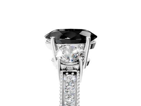White gold Fancy Black Oval Cut Three-Stone Diamond Ring with Pavé Band and Four-Prong Setting_5
