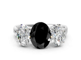 White gold Fancy Black Oval Cut Three-Stone Diamond Ring with Prong Setting on a Classic Band_12