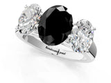 White gold Fancy Black Oval Cut Three-Stone Diamond Ring with Prong Setting on a Classic Band_19