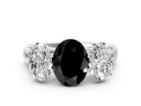 White gold Fancy Black Oval Cut Three-Stone Diamond Ring with Prong Setting on a Classic Band_6