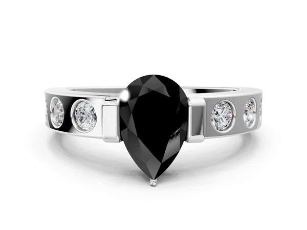 Platinum Pear-Shaped Tension Style Engagement Ring Setting for Black Center