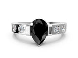 White gold Fancy Black Pear Cut Brilliant Channel-Set Diamond Ring with Bezel Prong Setting_12
