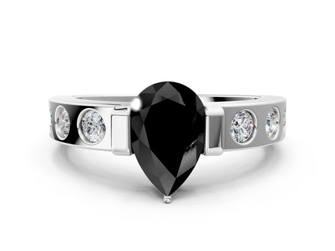 White gold Fancy Black Pear Cut Brilliant Channel-Set Diamond Ring with Bezel Prong Setting_12