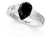 White gold Fancy Black Pear Cut Brilliant Channel-Set Diamond Ring with Bezel Prong Setting_13