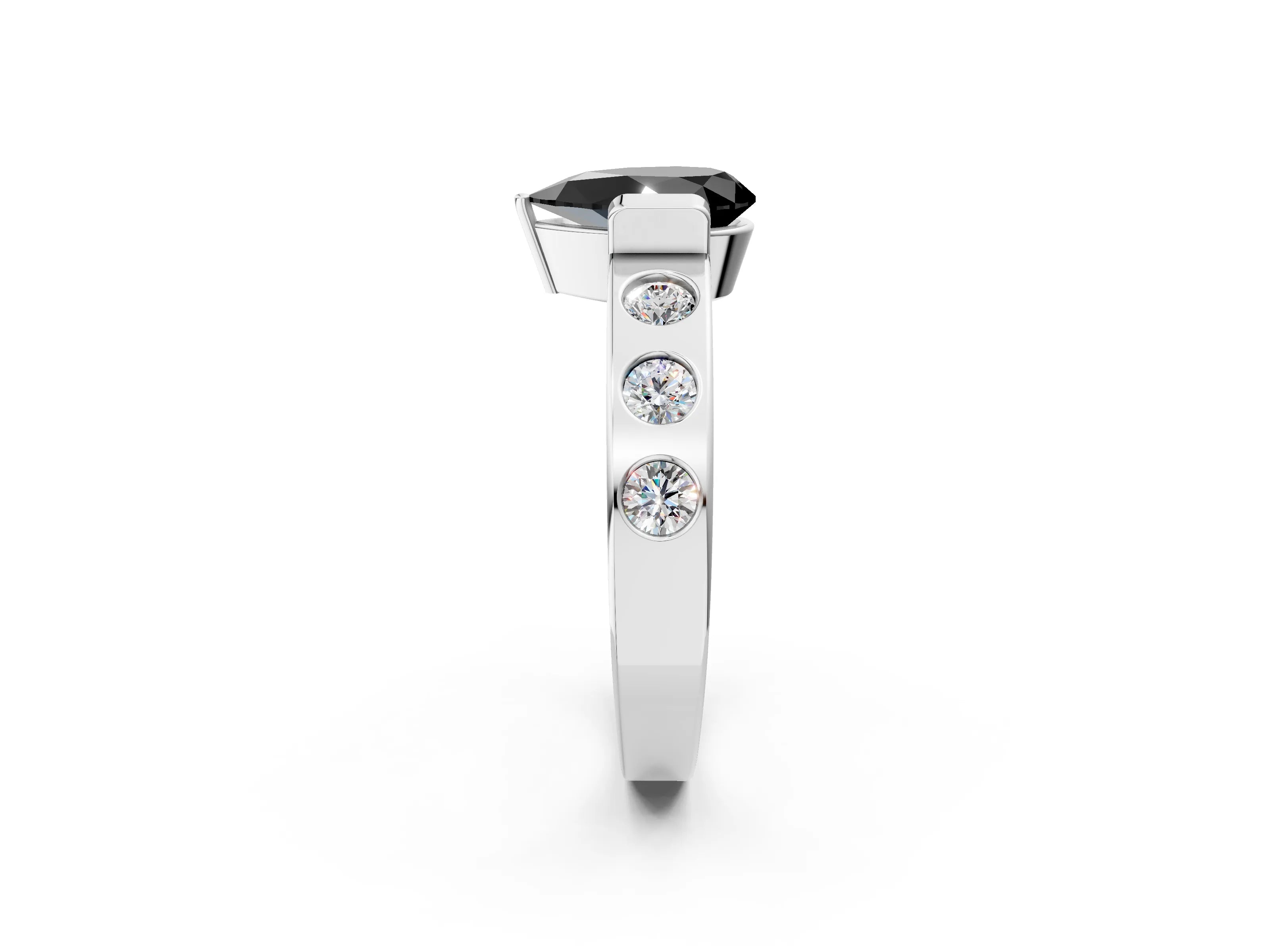White gold Fancy Black Pear Cut Brilliant Channel-Set Diamond Ring with Bezel Prong Setting_14