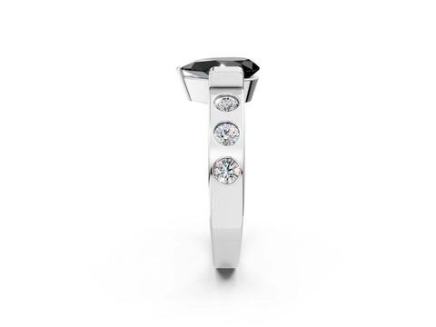 White gold Fancy Black Pear Cut Brilliant Channel-Set Diamond Ring with Bezel Prong Setting_14