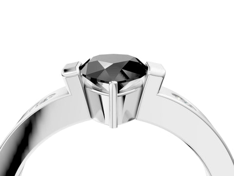 White gold Fancy Black Pear Cut Brilliant Channel-Set Diamond Ring with Bezel Prong Setting_16