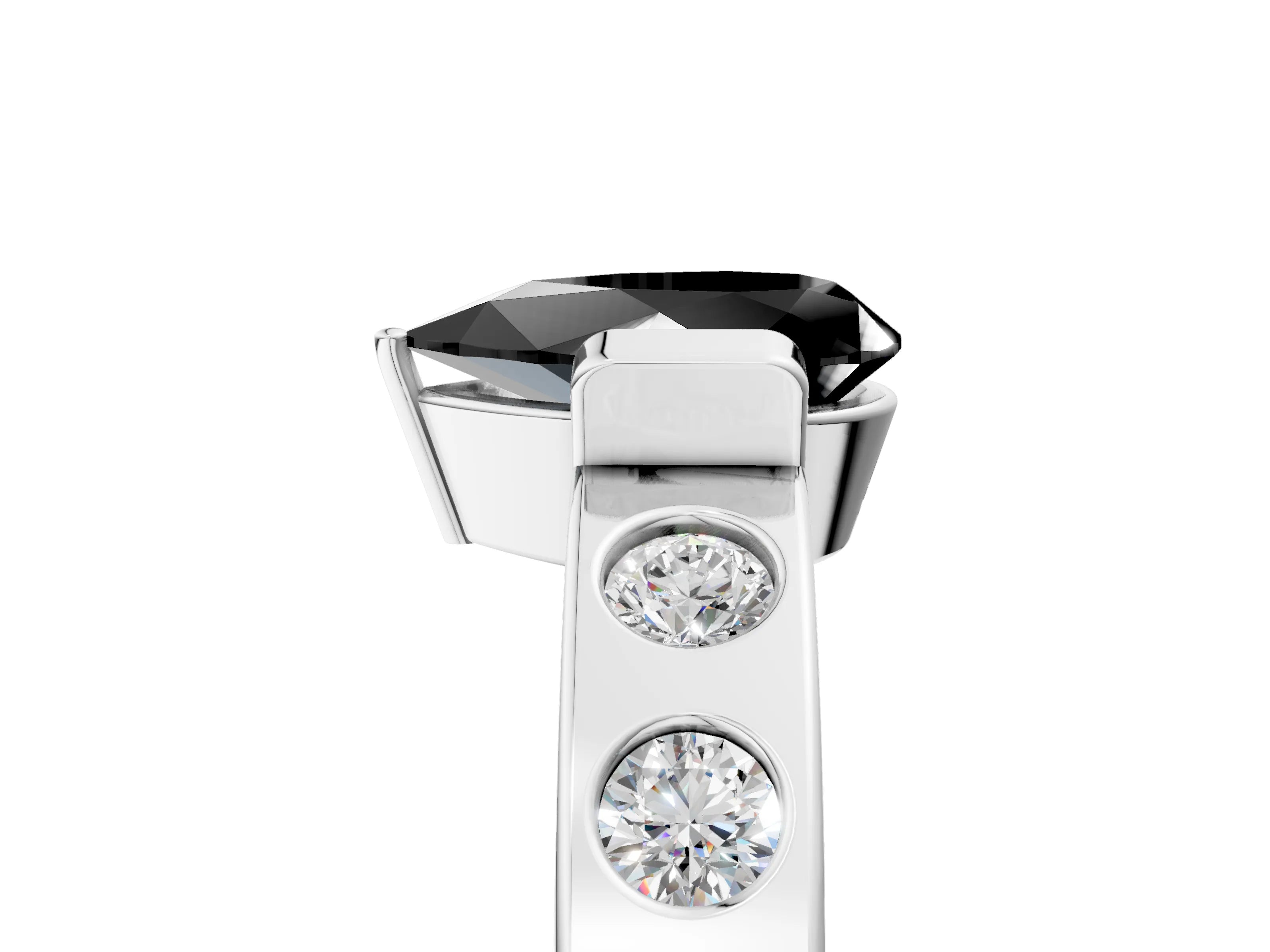 White gold Fancy Black Pear Cut Brilliant Channel-Set Diamond Ring with Bezel Prong Setting_17