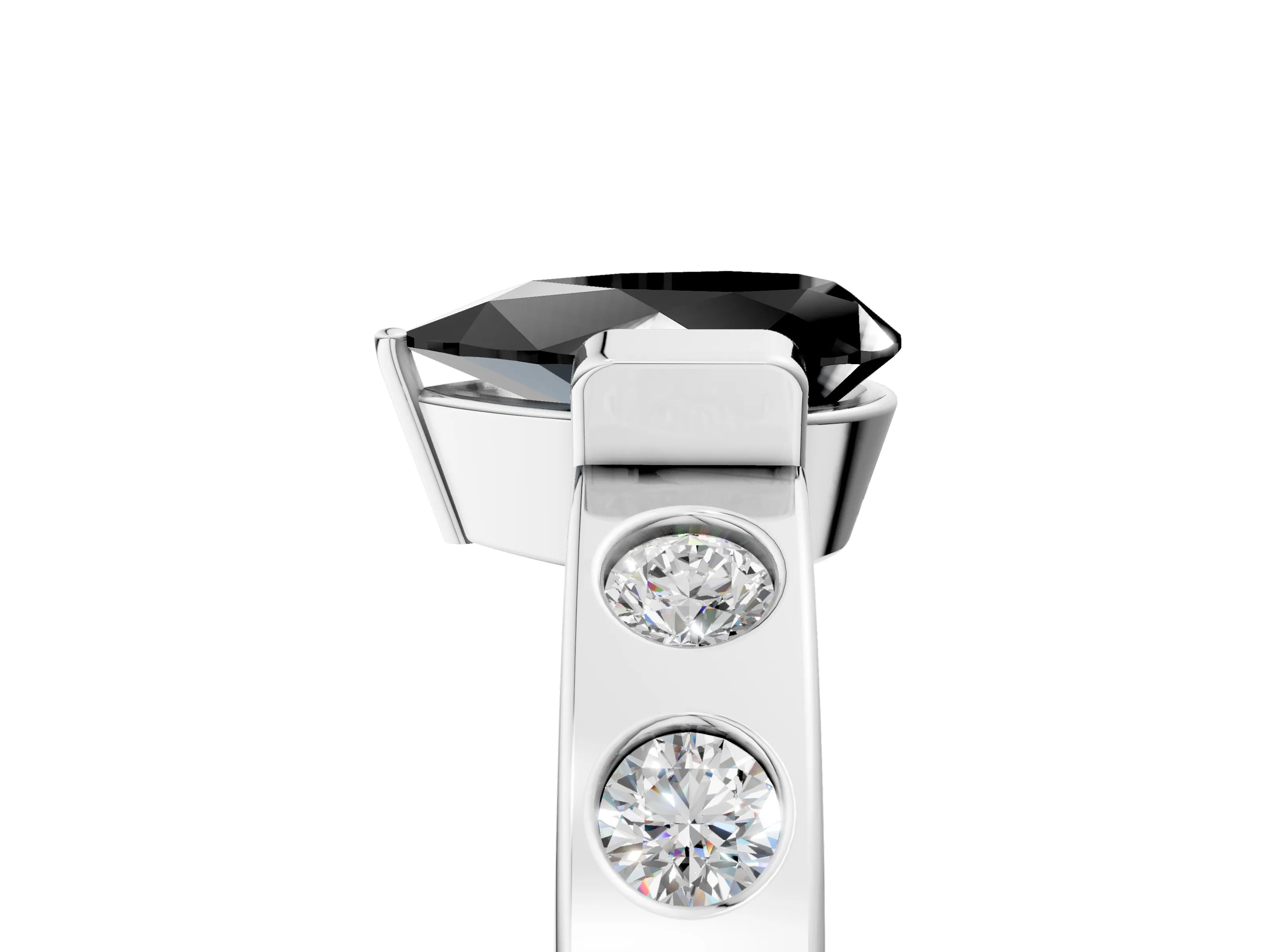 White gold Fancy Black Pear Cut Brilliant Channel-Set Diamond Ring with Bezel Prong Setting_5