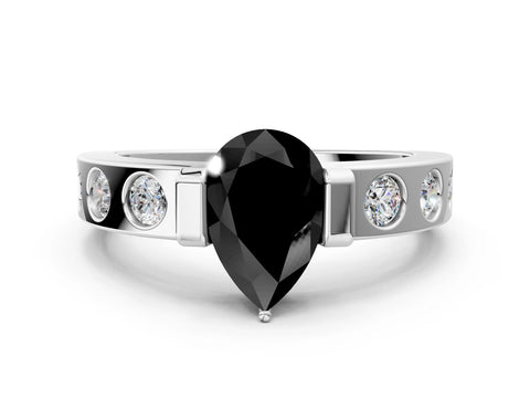 White gold Fancy Black Pear Cut Brilliant Channel-Set Diamond Ring with Bezel Prong Setting